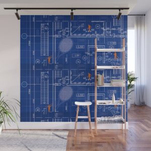 blue-blueprint-with-construction-workers--tennis-racquet-wall-murals