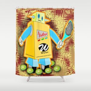 tennis-robot-with-racquet-shower-curtains